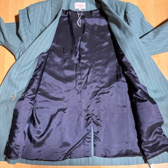 Sezane Christie Blazer Jacket Sage Green Ecru Pinstripe - Picture 8 of 12